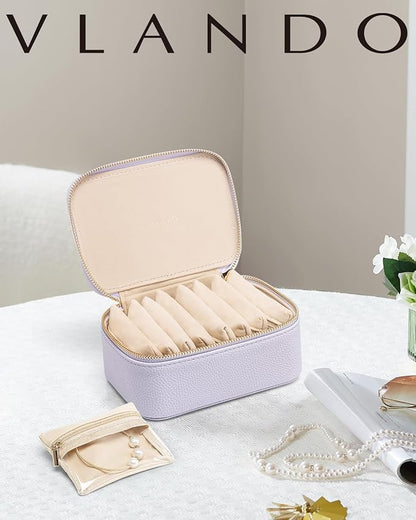 Vlando Travel Jewelry Case with 8 Velvet Jewelry Bags Travel Jewelry Storage Box Jewelry Organizer for Necklace Rings Earrings Teen Girls Gifts Trendy Stuff -Purple