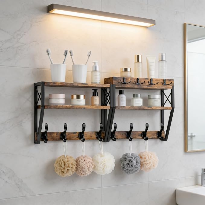 Upgraded 3-Tier Large Coat Rack Wall Mount with Shelf, 4 in 1 Versatile Coat and Key Hanger Wall Mount, 32-inch Entryway Wall Shelf with 12 Hooks and Mail Holder for Living Room Bedroom Bathroom