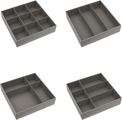 Household Essentials 3 Piece Drawer Organizers Starter Set, Customizable Inserts, Large Tray and 2 Small Trays, Silver
