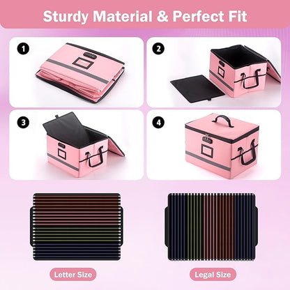 EXLIFBAG File Organizer, Fireproof File Box with Lids, Important Document Organizer Box with Lock, Portable File Folder Organizer with Handle