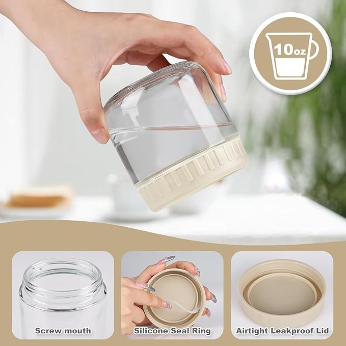 SHOWIN Overnight Oats Containers with Lids, 10oz Glass Jars with Lids 4 pcs, Apricot, Wide Mouth Mason jars for Salad, Yogurt, Snacks, Meal Prep