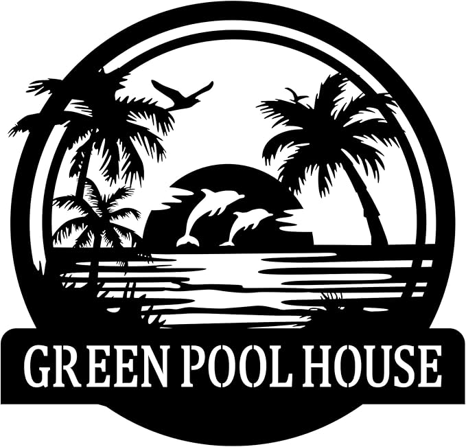 Custom Sunshine Palm Tree Beach House Metal Wall Art Personalized Ocean Waves Pool Name Sign Home Decor Patio Decoration Birthday Family Pool Home décor Tree House Sign