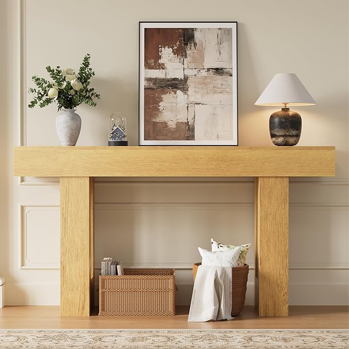 63 Inches Long Console Table for Entryway with Drawers, Wooden Sofa Table Behind Couch, Entry Table for Living Room, Foyer, Hallway, Natural
