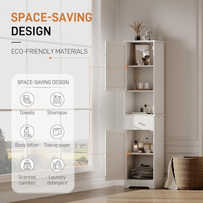 Tall Bathroom Cabinet, Storage Cabinet with 2 Doors & 2Drawer, with Ajustable Shelve, for Bathrooms, Kitchens,Entrances,Bedrooms（White）
