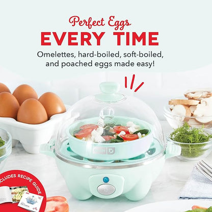 Dash Rapid Egg Cooker - Boiler, Poacher & Steamer - Includes Measuring & Recipe Guide - Dishwasher Safe - BPA Free - Holds 7 Eggs, Aqua