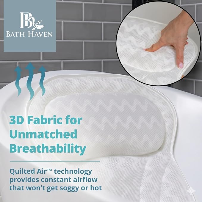 Bath Pillow Bathtub Pillow Back Neck Support Pillow, Spa Cushion for Tub, Relaxing Headrest Bath Pillow, Portable Washable Bathtub Accessories with 3D Air Mesh Thick Soft Bath Pillow (Deluxe)