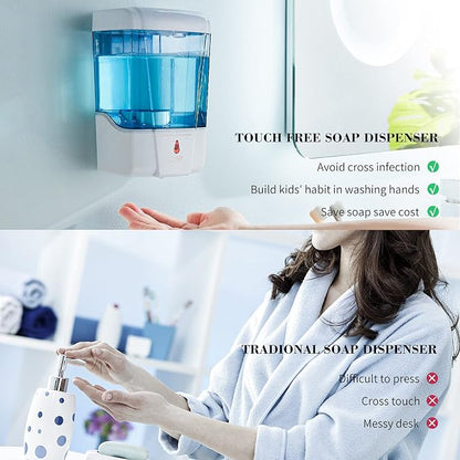 Soap Dispenser Wall Mount, Automatic Hand Sanitizer Dispenser 600ml Gel n Liquid Touchless Commercial Wall Soap Dispenser for Bathroom,White-600ml