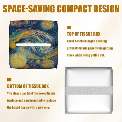 Starry Night Sunflower Tissue Box Cover 2PCS, Leather Tissue Box Holder Square Facial Paper Case Tissue Box Cube Organizer for Bathroom Bedroom Desk Office