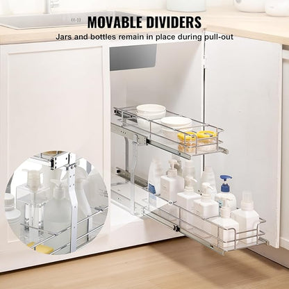 VEVOR Pull Out Cabinet Organizer,8.5" W x 21" D x15.2 HHeavy Duty Slide Out Pantry Shelves, Chrome-Plated Steel Roll Out Drawers for Home, 10" Wx22 Dx19 H Inside Kitchen Cabinet, Bathroom, Under Sink