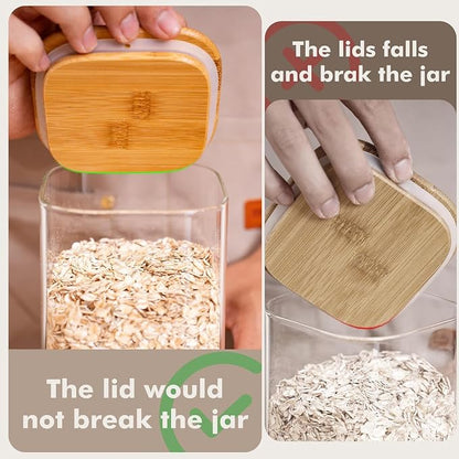 3.4Qt Large Glass Flour Sugar Storage Container with Bamboo Lid | Wide Mouth Design, With Measuring Cup, Minimalist Kitchen Organizer,Scandinavian Style Storage,Nordic Style Storage