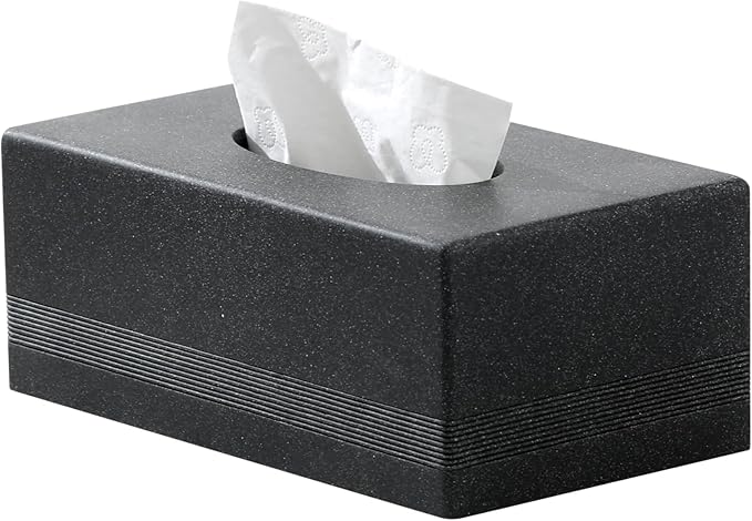 Haocoott Tissue Box Cover Rectangle, Resin Facial Tissues Holder Covers RectangularToilet Paper Holder Case Dispenser Home Decorative for Bathroom Kitchen Bedroom Living Room Office (Black)
