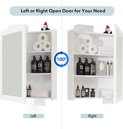 Bathroom Mirror Cabinet - Large Single Door 24x30 inchs Wall Cabinet Bathroom Vanity Mirror Cabinet with Facial Tissues Slot and Multifunctional Storage Area