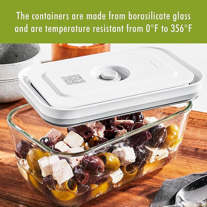 ZWILLING Fresh & Save 2-Piece Medium Glass Vacuum Sealer Food Storage Container with Airtight Lids