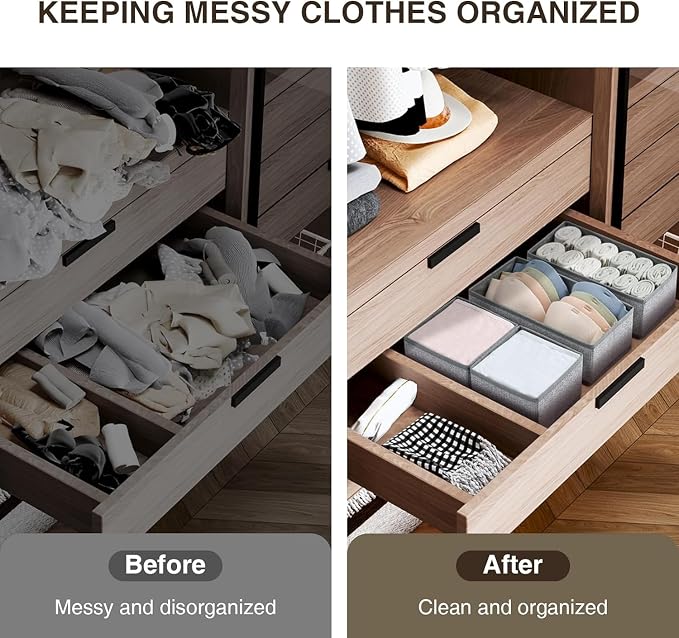 DIMJ Drawer Organizers for Clothing, Set of 12 Dresser Drawer Organizers, Fabric Closet Organizers and Storage, Drawer Dividers for Baby Clothes, Socks, Belt, Tie (Blended)