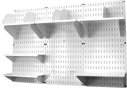 Wall Control Office Organizer Unit Wall Mounted Office Desk Storage and Organization Kit White Slotted Wallboards and White Accessories