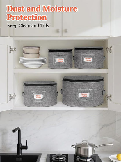 Cirhy Hard Shell Plate Storage Containers 4-Piece Set - Reinforced Hard-Sided Moving Boxes for Dinner Plates, Bowls & Saucers - Stackable Dish Packing Protectors with 48 Felt Dividers