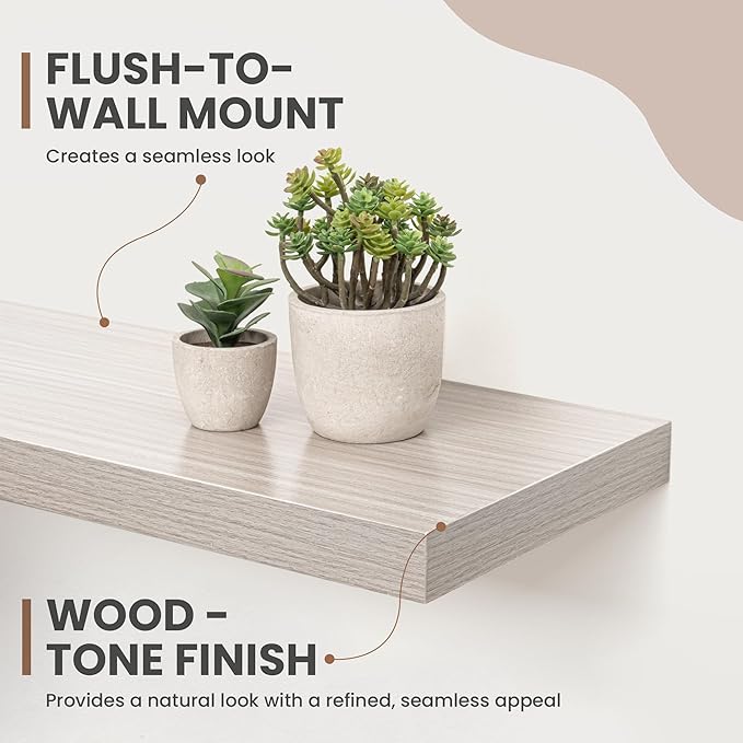 Acovy 72 Inch Floating Shelves, 8 Inch Deep Floating Shelves for Wall, Hanging Shelf with Invisible Brackets, Deep Shelves for Bathroom, Bedroom, Living Room, Grey, Set of 2