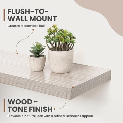 Acovy 40 Inch Floating Shelves, 8 Inch Deep Floating Shelves for Wall, Hanging Shelf with Invisible Brackets, Deep Shelves for Bathroom, Bedroom, Living Room, Grey, Set of 2