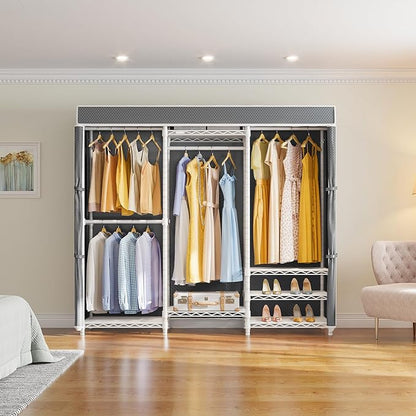VIPEK V5C Medium Covered Clothes Rack Heavy Duty Portable Closet Wardrobe, Freestanding White Clothing Rack with Grey Upgarded Polyester Cover, Adjustable Custom Closet Rack, 56.7" Lx15.7 Wx76.4 H