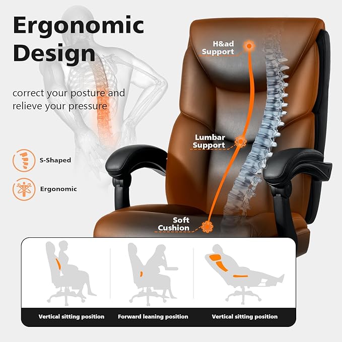 400lbs Office Chair with Foot Rest, Reclining Big and Tall Office Chair with Lumbar Support Spring Cushion, High Back PU Leather Computer Chair,Comfy Desk Chair for Home Office