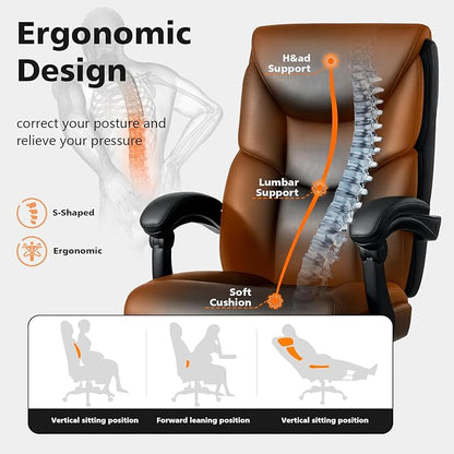 400lbs Office Chair with Foot Rest, Reclining Big and Tall Office Chair with Lumbar Support Spring Cushion, High Back PU Leather Computer Chair,Comfy Desk Chair for Home Office