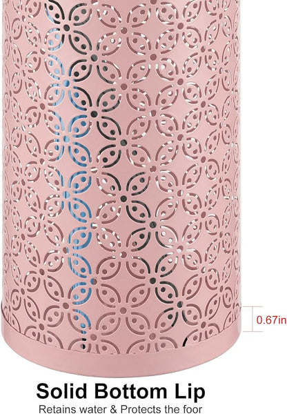 Metal Round Umbrella Stand,Free Standing Umbrella Holder Bin, Canes Walking Sticks Holder for Entryway, Home, Office,Pink