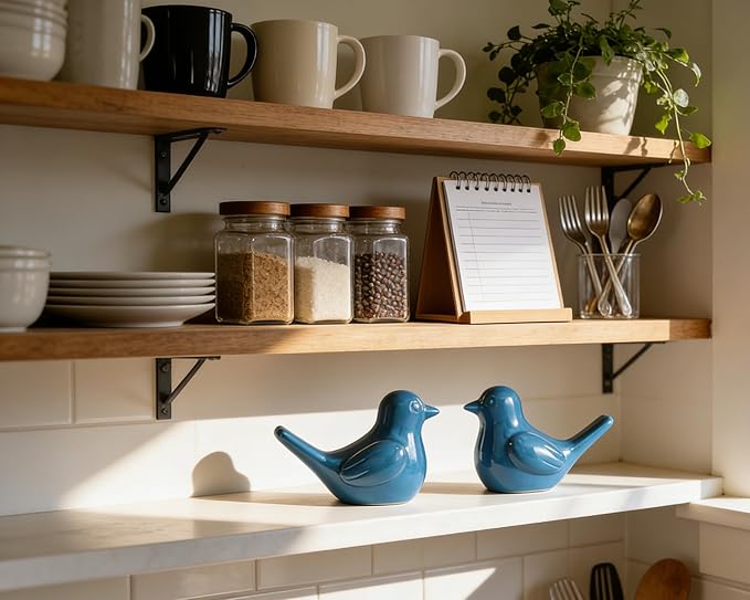 Artconal Small Blue Bird Statue Ceramic 2-Piece Set, 2¾ inch Cute Knick Knack for Home Office Shelf Desk Decor