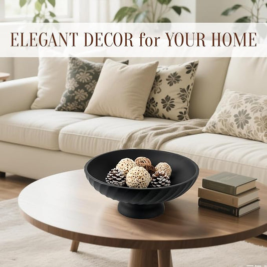 Deobath Large Resin Pedestal Decorative Bowl - Modern Fruit Bowl for Kitchen Counter - Handicraft Bowls for Home Decor - Key Bowl for Entry Table,Matte Black