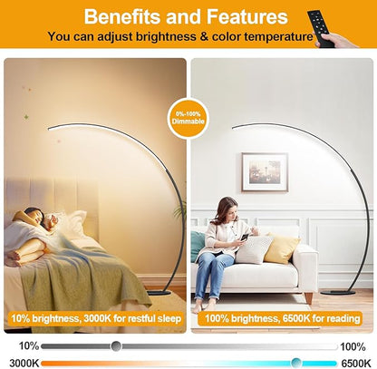 Dimmable LED Lamps for Living Room with 3 Color Temperatures, Ultra Bright 2000LM Arc Floor Lamps, Modern Standing Tall Lamp with Remote Control Reading Floor Lamp for Bedroom Office Classroom
