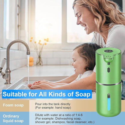 OHIFAST Automatic Foaming Soap Dispenser Touchless, USB Rechargeable Smart Hand Soap Dispenser, 6-Level Adjustable, 12.8oz/380mL Wall Mounted for Bathroom Kitchen Dish Soap-Green