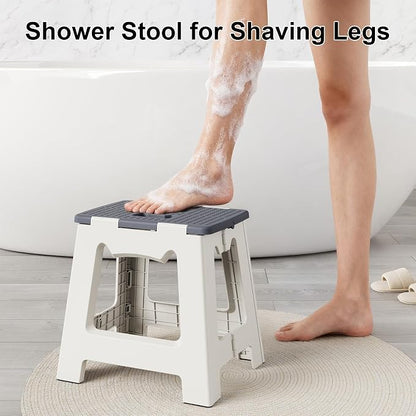 Foldable Shower Stool for Shaving Legs, Plastic Foot Rest Stools to Shave Leg, Folding Small Corner Step Seat for Inside Shower, Collapsible Bench Chair for Travel/Bathroom, Waterproof,13" Height