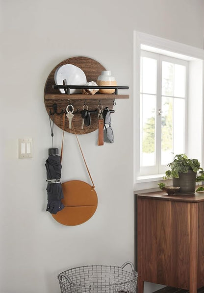 Key Holder for Wall with Shelf - Wood Mail Organizer and Rack with Shelf Hooks Wall Mounted for Entryway Decor Magazines Letter Storage Farmhouse Living Room Bedroom Doorway (Rustic Brown)