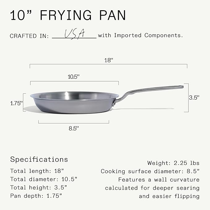 Made In Cookware - 10-Inch Stainless Steel Frying Pan - 5 Ply Stainless Clad - Professional Cookware - Crafted in Italy - Induction Compatible