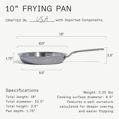 Made In Cookware - 10-Inch Stainless Steel Frying Pan - 5 Ply Stainless Clad - Professional Cookware - Crafted in Italy - Induction Compatible