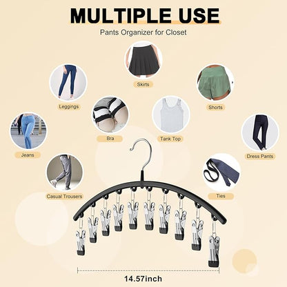 Legging Organizer for Closet, Metal Yoga Pants Hangers 4 Pack w/10 Clips Holds 40 Leggings, Space Saving Hanging Closet Organizer w/Rubber Coated Closet Organizers and Storage, Black