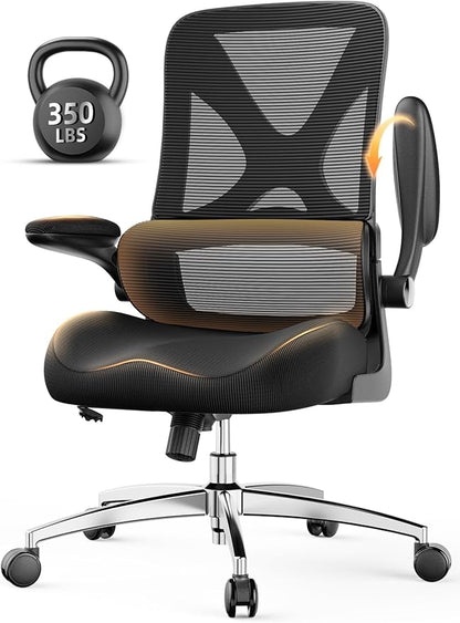 Ergonomic Office Chair Mid Back with Integrated Lumbar Support, Adjustable Height, Thick Memory Foam Seat, Rocking Function, 90° Flip-up Armrests – Comfortable Desk Chair for Home Office