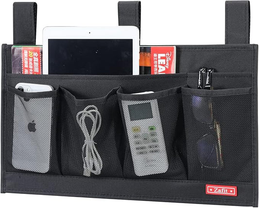 Zafit Hanging Bedside Caddy, Bedside Storage Organizer for Magazine, Phone, Remote control (6 Pockets-Black)