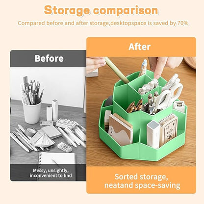 Pencil Pen Holder for Desk,9 Slots 360 Degree Rotating Desk Organizers,Desktop Storage Stationery Supplies Organizer, Cute Pencil Cup Pot For Office, School, Home(Green)