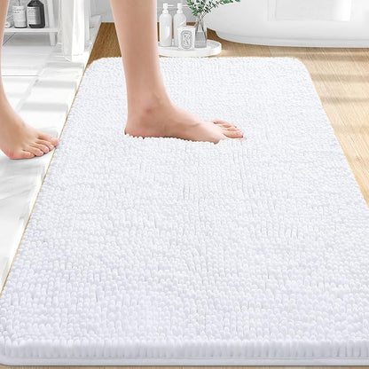 OLANLY Bathroom Rugs 30x20, Extra Soft Absorbent Chenille Bath Rugs, Rubber Backing Quick Dry, Machine Washable Bath Mats for Bathroom Floor, Tub and Shower, Home Decor Accessories, White