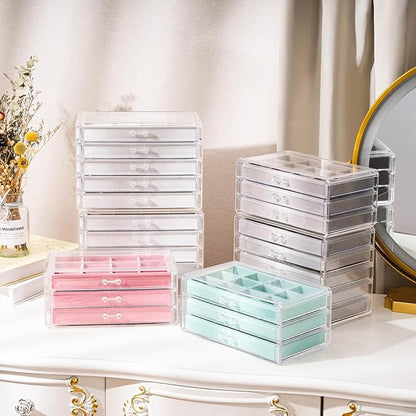 ProCase Earring Holder Organizer Jewelry Box with 8 Drawers, Acrylic Clear Earring Case with Adjustable Velvet Trays for Women - Grey, 8 Layers