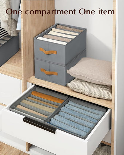 Homsorout Clothes Organizers and Storage - 4/5/7 Grids Fabric Jeans Organizer with Handles, Foldable Closet Organizers Dividers, Wardrobe organizer for Pant, Sweater, T-shirt, Scarf, 6 Pack, Pale Grey