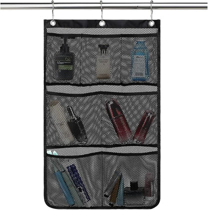 GYEUKHAM Mesh Shower Caddy Hanging Organizer with 7 Pockets and Hooks, Portable Quick Dry Bathroom Storage for College Dorm, Cruise, RV, Gym, Travel Toiletry Bag, Black, 1 Pack