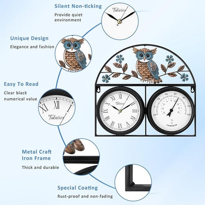 17Inch Large Outdoor Clock,Waterproof Wall Clock with Thermometer,Weatherproof Non-Ticking Quartz Battery Operated Decor Clock for Patio,Garden,Pool,Porch,House Warming Gifts