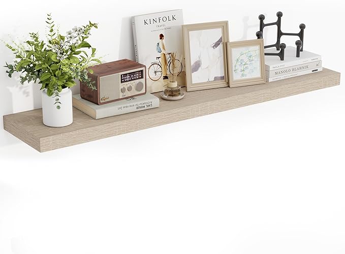 Acovy 48 Inch Floating Shelves, 3D Textured Wood Grain, 48"x9.25"x1.5" Inch Deep Floating Shelves for Wall, Wooden Shelves for Bathroom, Bedroom, Living Room, Vintage White Oak, 1 Piece