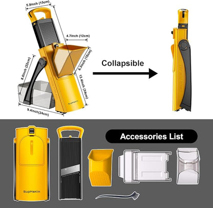 SupMaKin Upgrade Safe Mandoline Slicer, Multi Vegetable Chopper, Potato Slicer, Vegetables Slicer Onion Chopper Fry Cutter, Kitchen Chopping Artifact (Yellow)