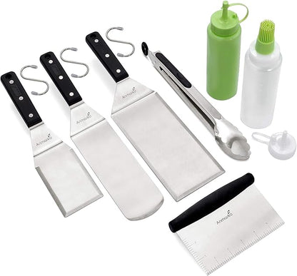 Metal Spatula Set - Griddle Accessories kit - Grill Flat Spatula Pancake Flipper Hamburger Turner - Metal Utensil great for BBQ Grill Flat Top - Cast Iron Griddle Accessories - Commercial Grade