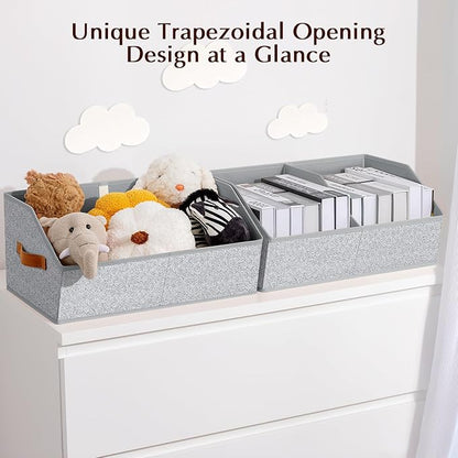 Homsorout Closet Organizers and Storage Bins - 4 Pack Collapsible Divided Trapezoidal Cube Storage Bins Baskets with Orange Handle for Organizing Clothes Blankets, Toys, Books, Towels(Ant Gray)