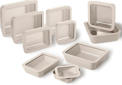 BRIVARA HOME Ceramic Coated Glass Food Storage Containers | No PTFE, PFOA, PFAS, and BPA | Reusable Non Toxic Meal Prep Containers with Glass Lids | Easy To Store | 10 Piece Set [Crema]