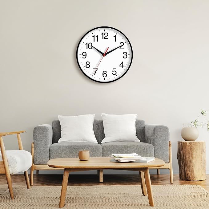 Rohioue 16 Inch Wall Clock Modern Battery Operated Silent Non Ticking Large Analog Clock for Living Room Office Home Bedroom Kitchen Bathroom(Black)