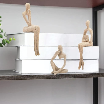 Gold Home Decor Thinker Statue Accents, Set of 3 Thinker Sculptures Office Decor Modern Abstract Resin Decoration on Shelf Table Desk for Living Room Office Bedroom (Small Sandstone)